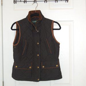 Lauren Ralph Lauren Petites Black Quilted Sleeveless Vest W/Corduroy Trim Size S
